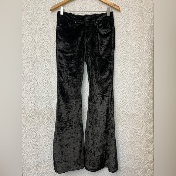 Wrangler Retro High Rise Flare Size 26 X 30 Black Crushed Velvet Stretch Cowgirl - Picture 14 of 15